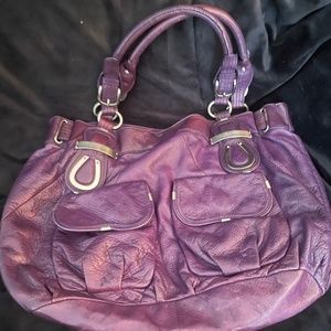 B Makowsky dark purple leather handbag